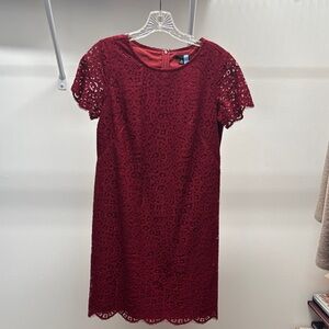 Ann Taylor Burgundy Lace Midi Dress